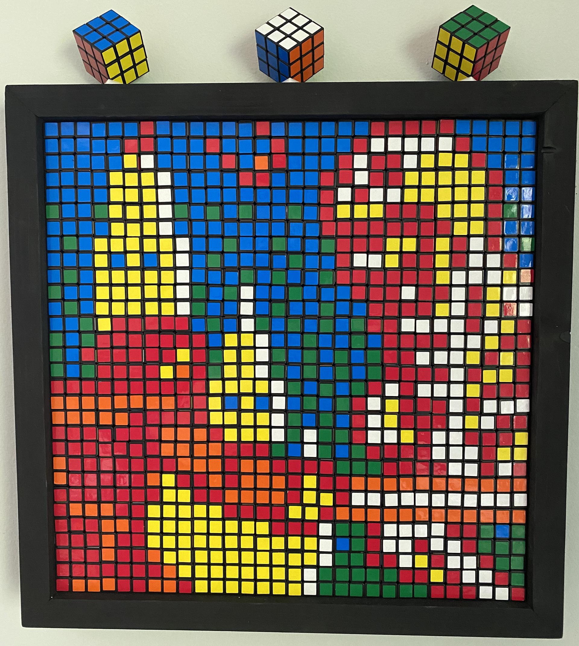 Rubik's cubes as pixel art of Simon Belmont and a red skeleton from Castlevania